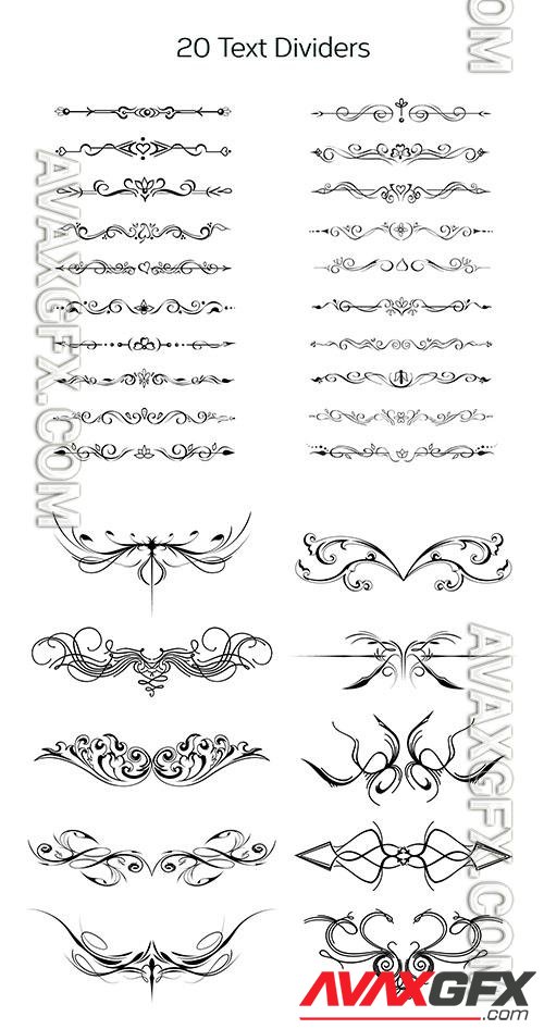 Dividers textset, ornaments, swirls, borders in vector