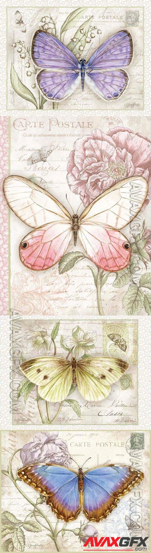 Beautiful butterflies on vintage backgrounds