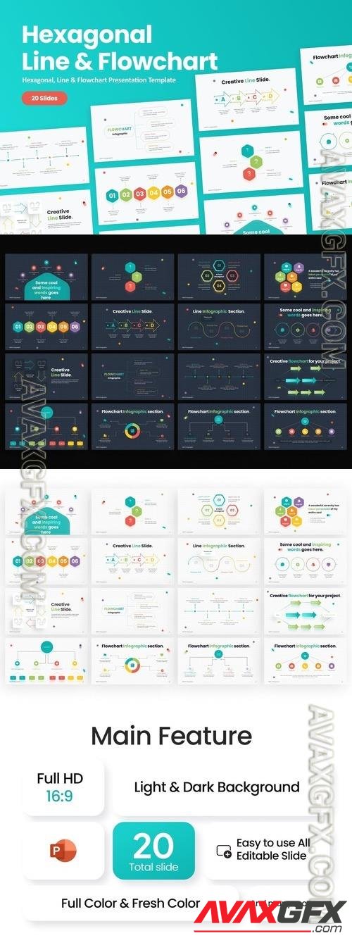 Hexagonal, Line & Flowchart PowerPoint Template