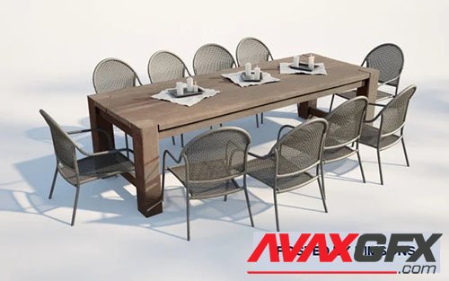 Outdoor furniture Large wooden table and chairs in synthetic rattan