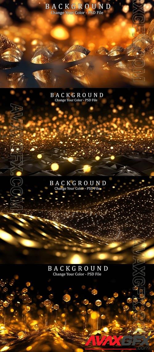 PSD abstract golden lights on black background