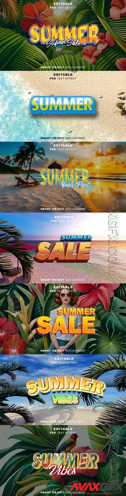 PSD text effect summer with tropical leaf adn brid