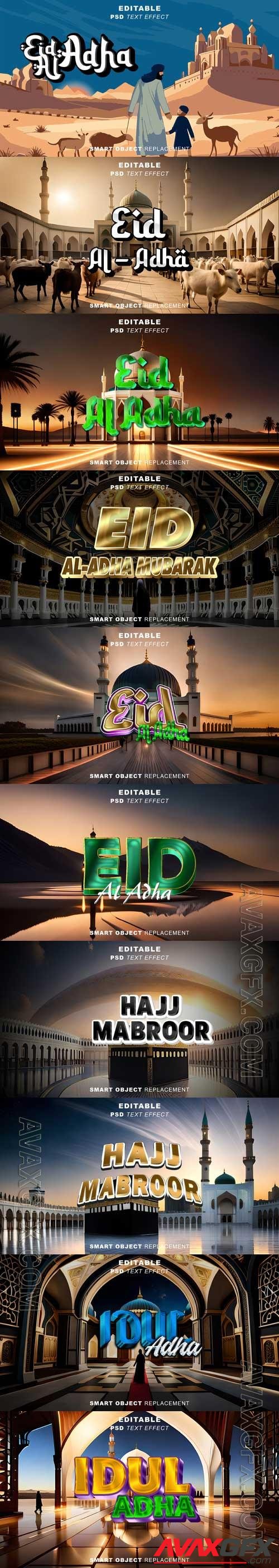 PSD haji mambroor eid al adha text effect style with ai background