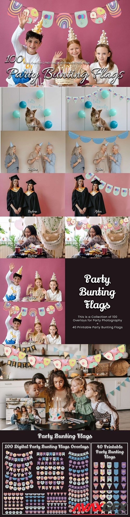 100 Party Bunting Flags Overlays - 17667912