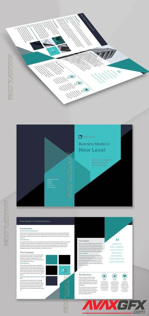 Bifold Brochure Layout with Navy and Teal Accents 223430341 [Adobestock]