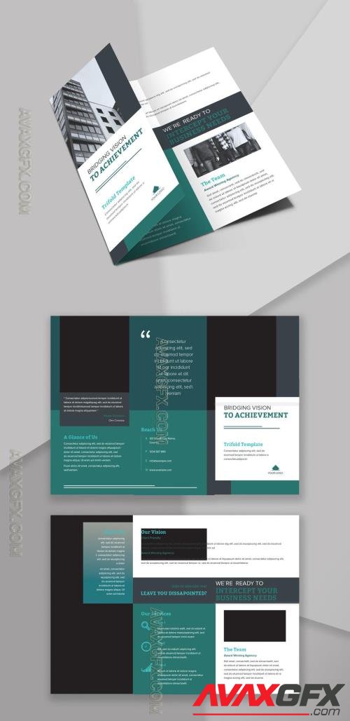 Trifold Brochure Layout with Dark Green Accents 220996958 [Adobestock]