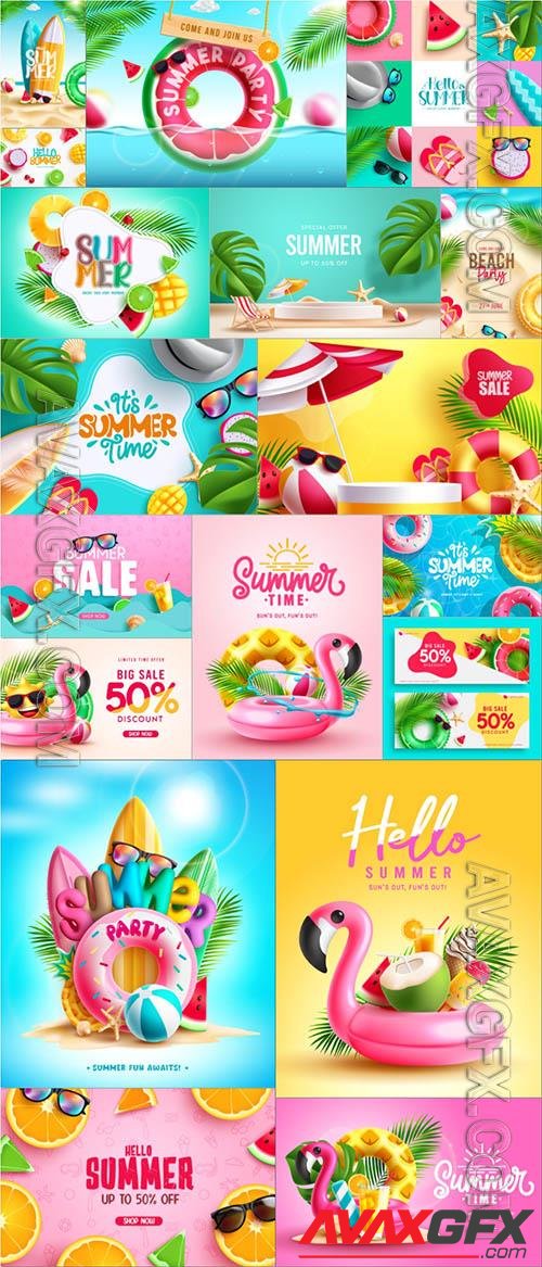 Summer beach party design, summer element vector collection