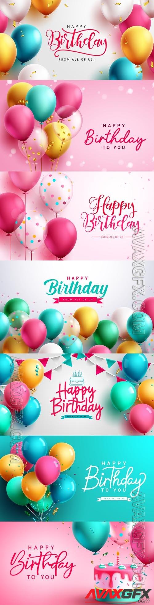 Happy birthday text vector design, birthday balloons party elements ...