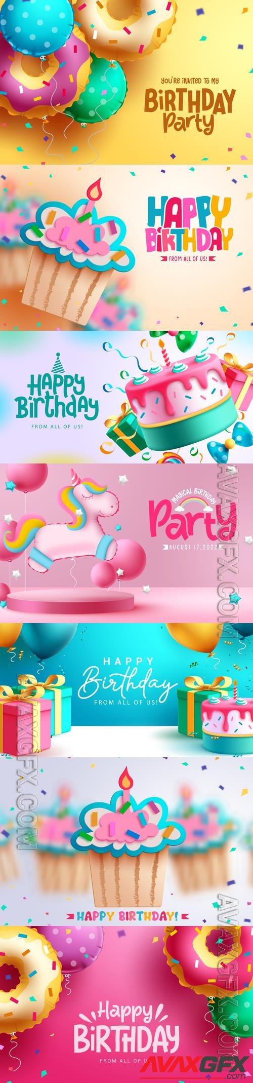 Brthday vector design, happy birthday cut cupcake elements