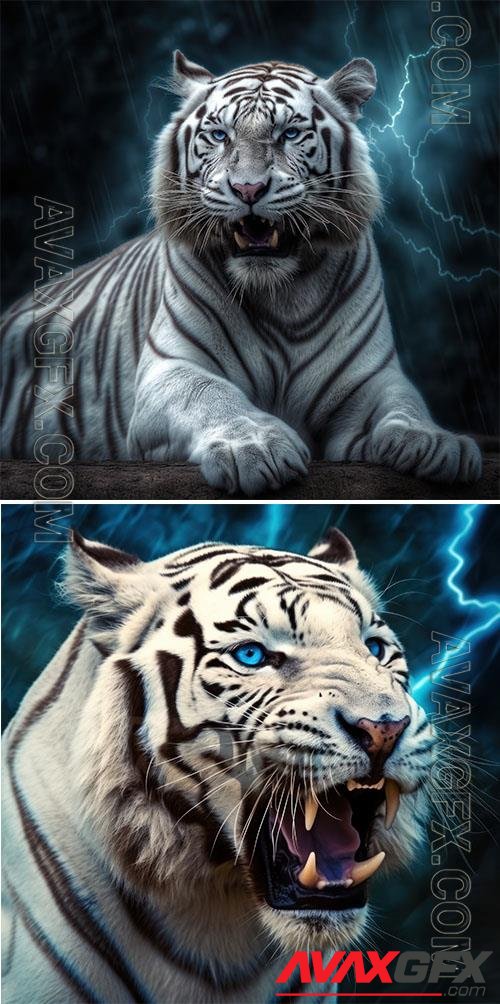 Photo white tiger with blue stripes