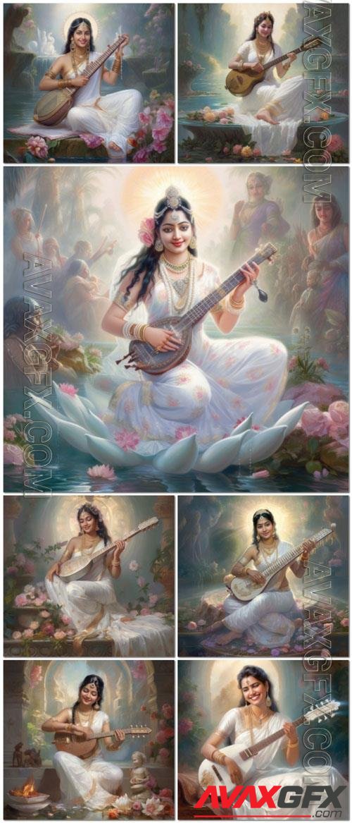 Photo divine mother sarswati playing guitar