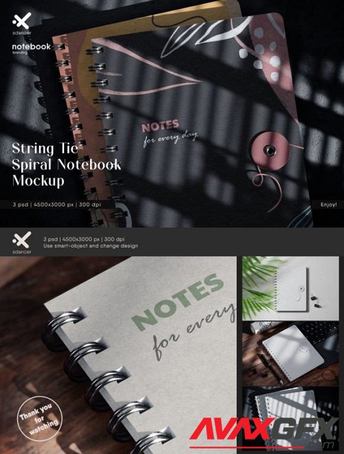 String Tie Spiral Notebook Mockup - 2616807