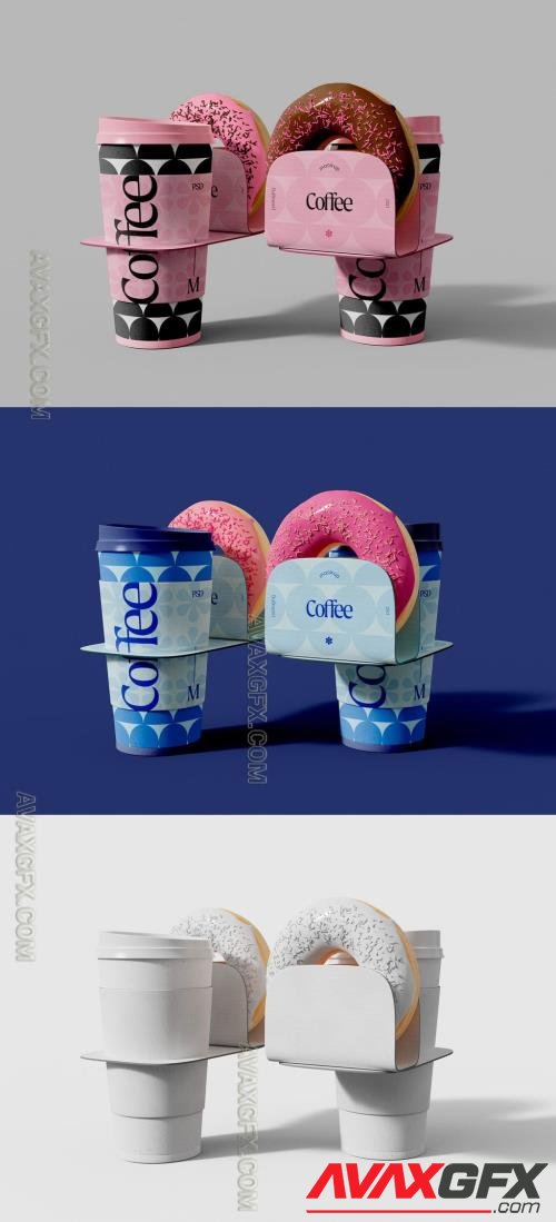 Coffee Cups with Donuts Holders Mockup 607867604 [Adobestock]