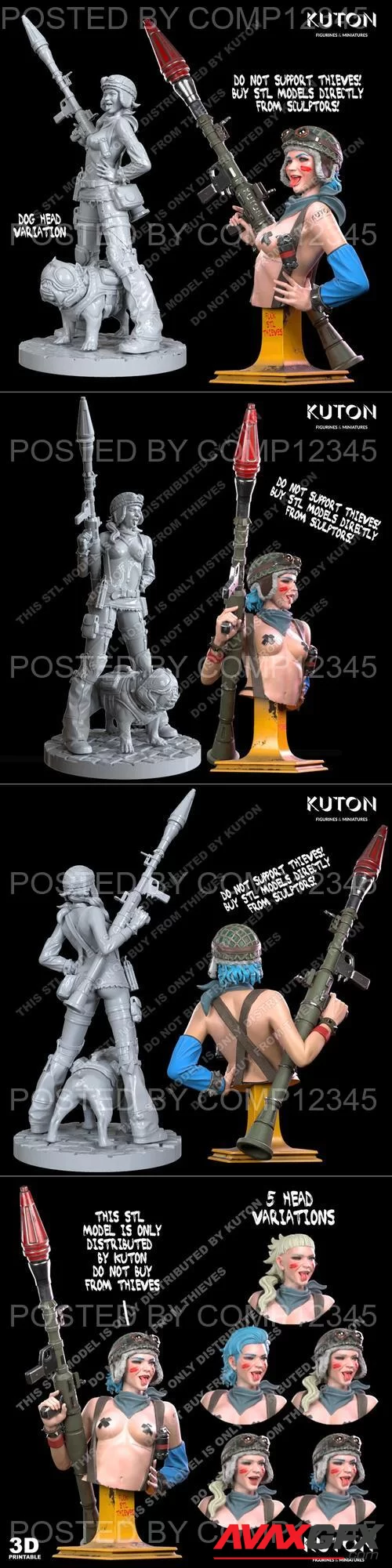 Kuton - Bazooka Girl Figure and Bust 3D Print