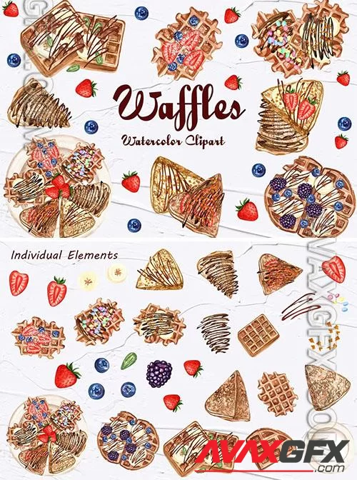 Waffles Watercolor Clipart [PNG]