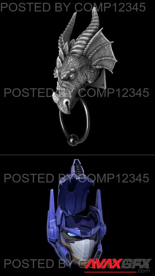 Optimus Prime Popcorn Bucket and Dragon Head Door Knocker 3D Print