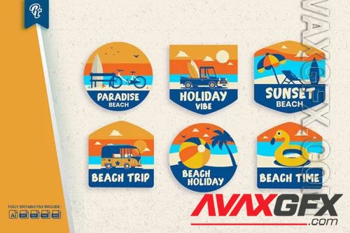 Flat Beach Holiday Badge Sticker Label