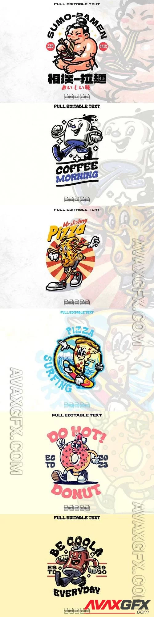 Retro cartoon character mascot logo set