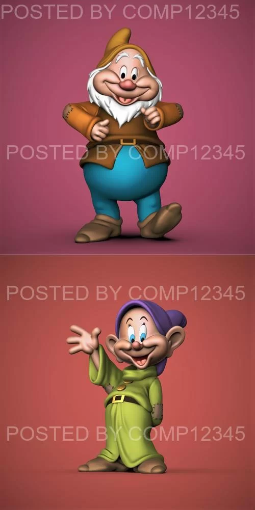 Dopey Dwarf and Happy Dwarf 3D Print