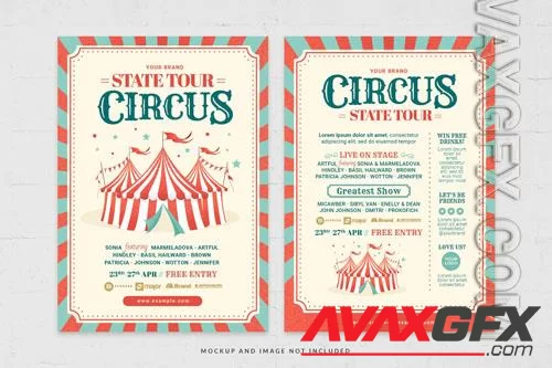 Circus party event flyer template in psd for carnival celebration