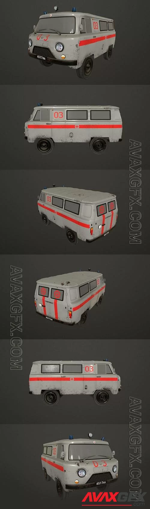 Old Soviet UAZ 452 2206 Ambulance - 3d model