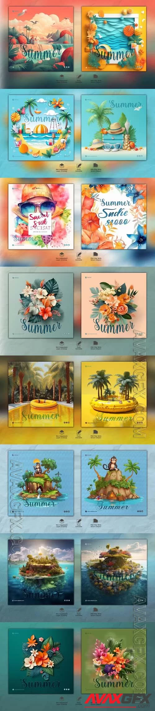 PSD summer social media banner template set