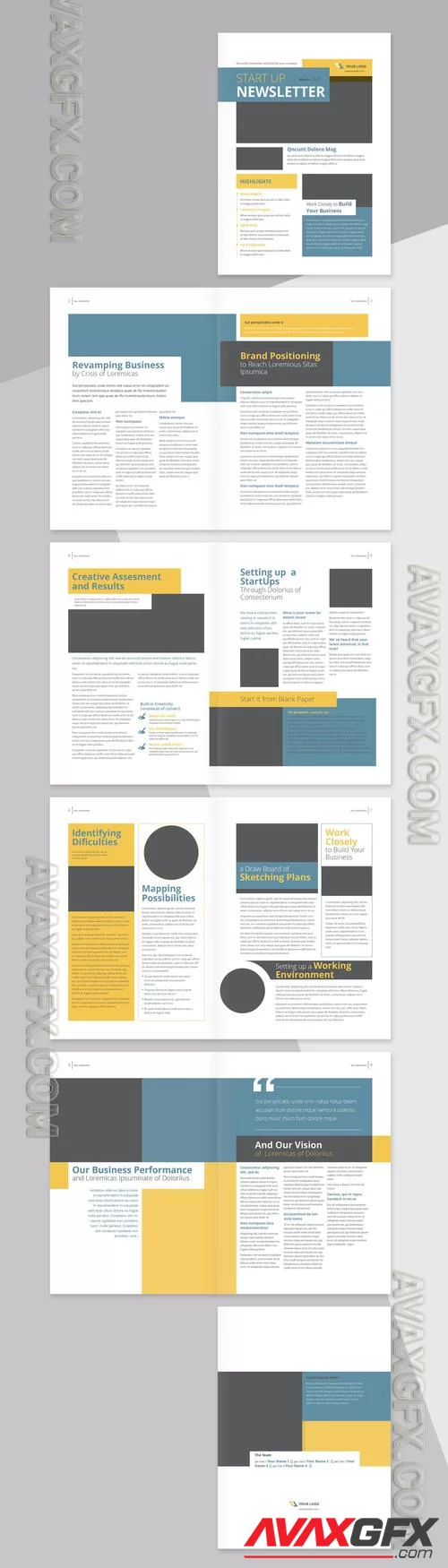 Newsletter Layout with Yellow and Blue Accents 211630672 [Adobestock]