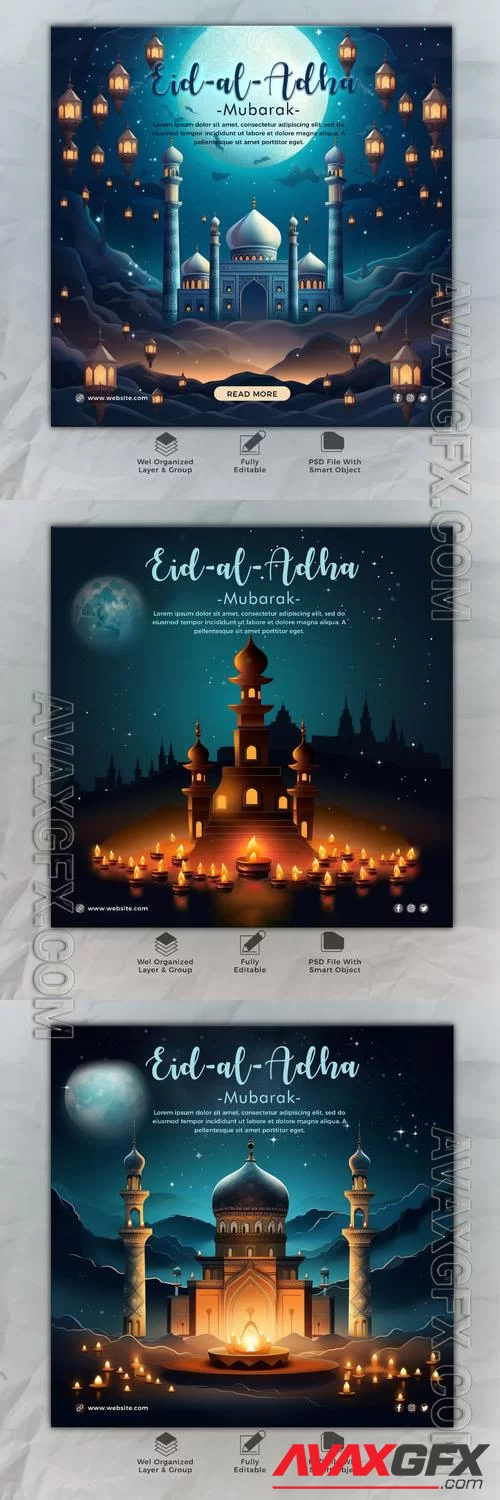 Psd eid al adha mubarak islamic social media banner template vol 8