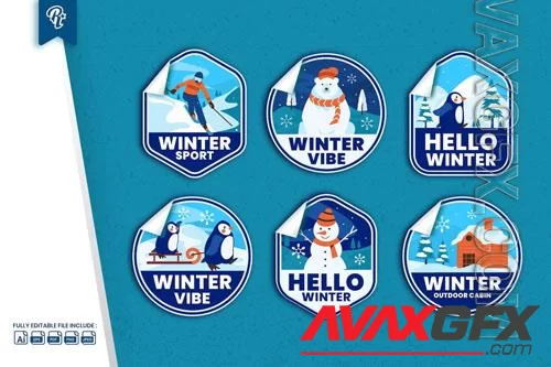 Winter Flat Badge Sticker Object