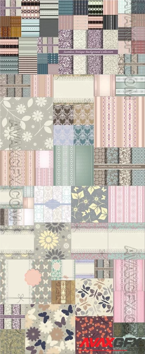 50 Seamless backgrounds, vintage patterns and ornaments collection in vector