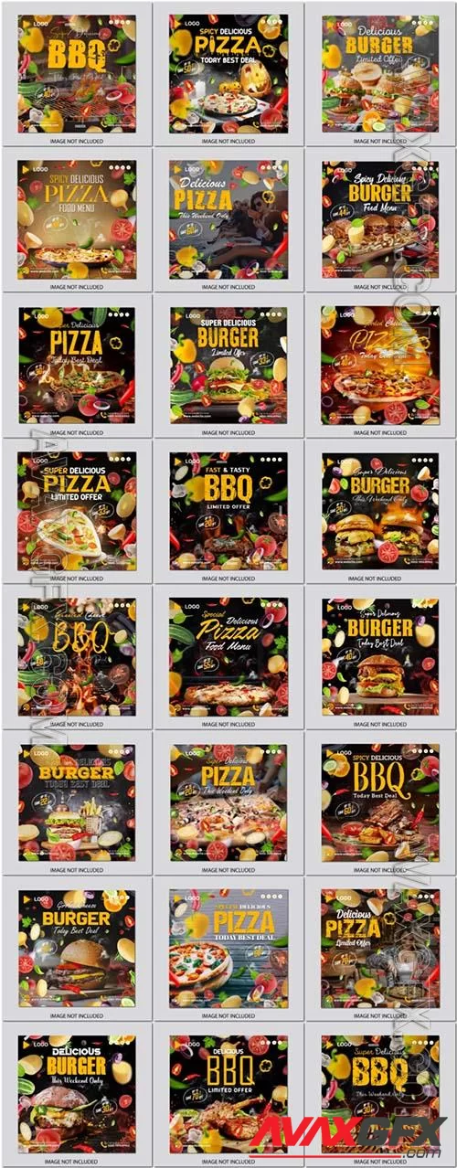 Pizza, Burger, BBQ, Fast food  - 25 psd flyer templates