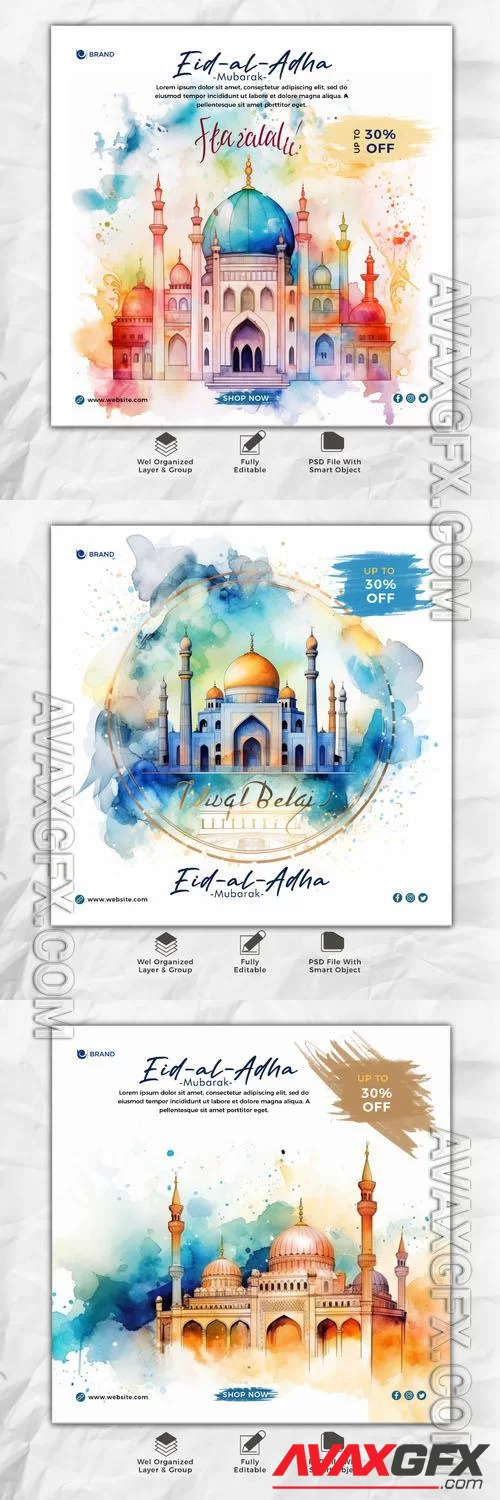 Psd eid al adha mubarak islamic social media banner template vol 5
