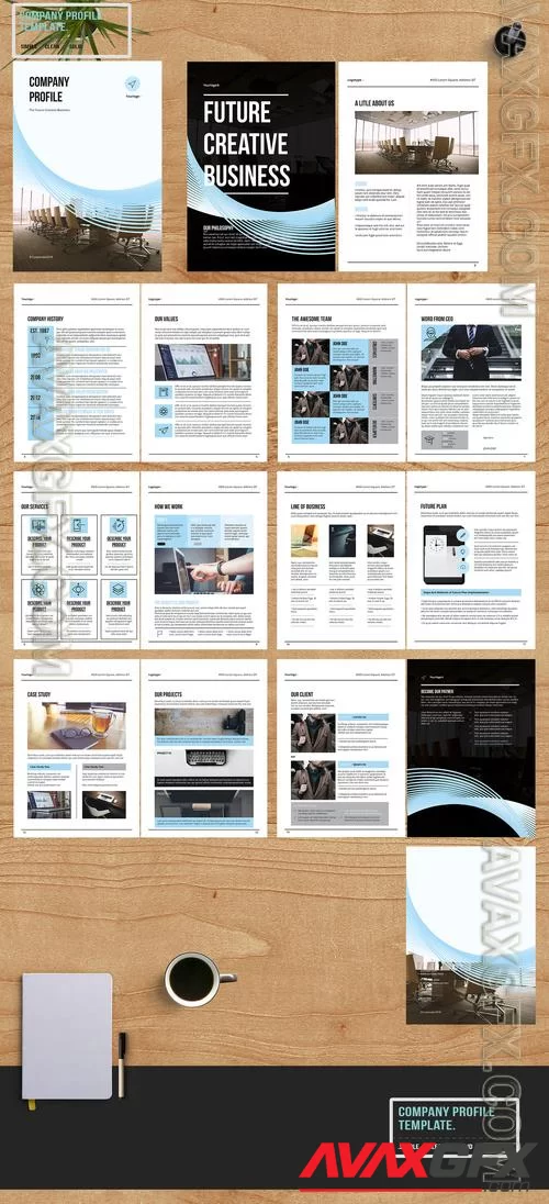 Brochure Layout with Blue Wave Design 208138588 [Adobestock]