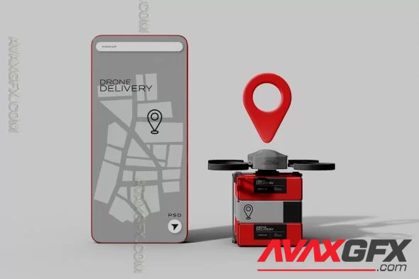 Delivery Drone and Smartphone App Mockup