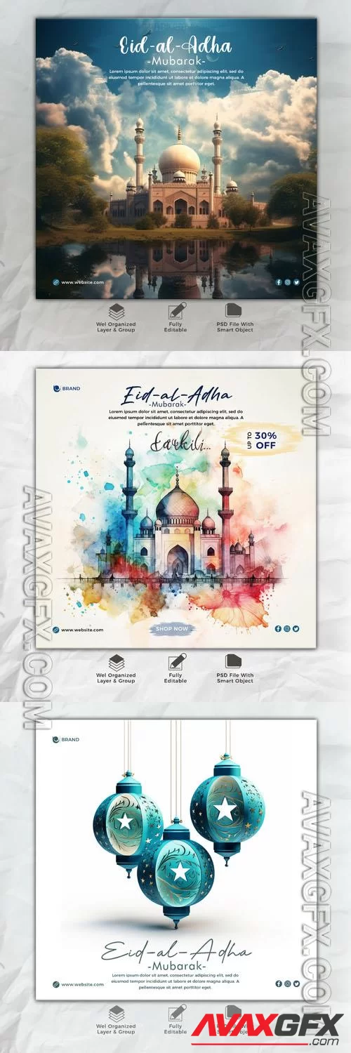 Psd eid al adha mubarak islamic social media banner template vol 11