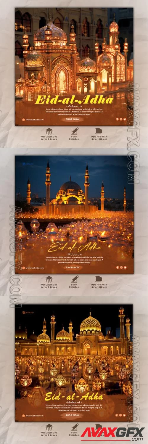 Psd eid al adha mubarak islamic social media banner template vol 6