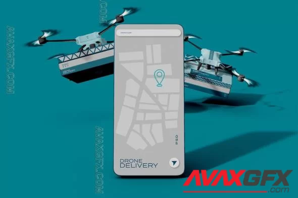 Delivery Drone and Smartphone App Mockup