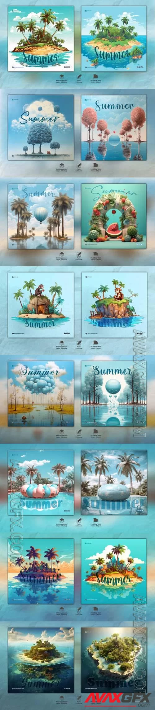 Summer social media banner psd template set