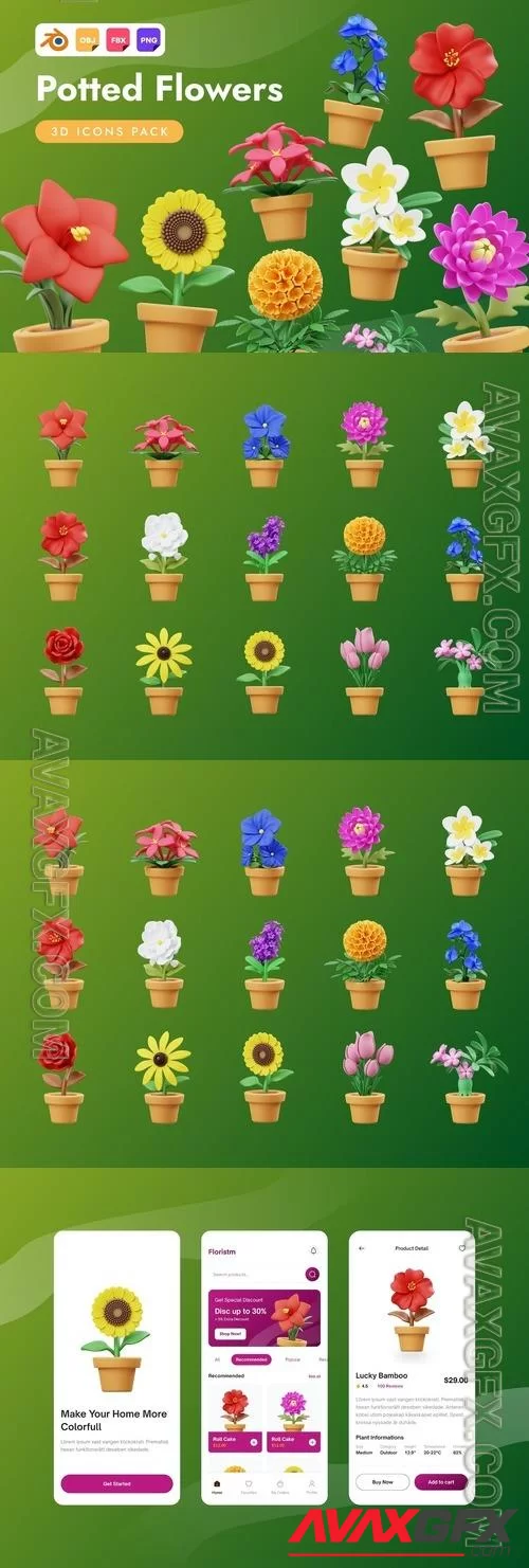 Potted Flower 3D Icon ZXSBN56