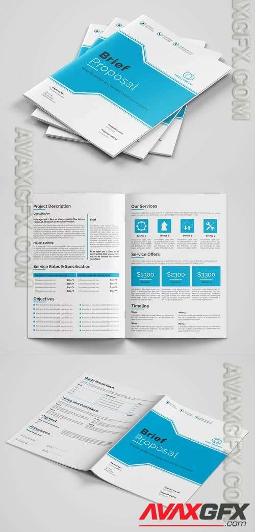 Proposal Layout with Blue Header and Accents 208967005 [Adobestock]