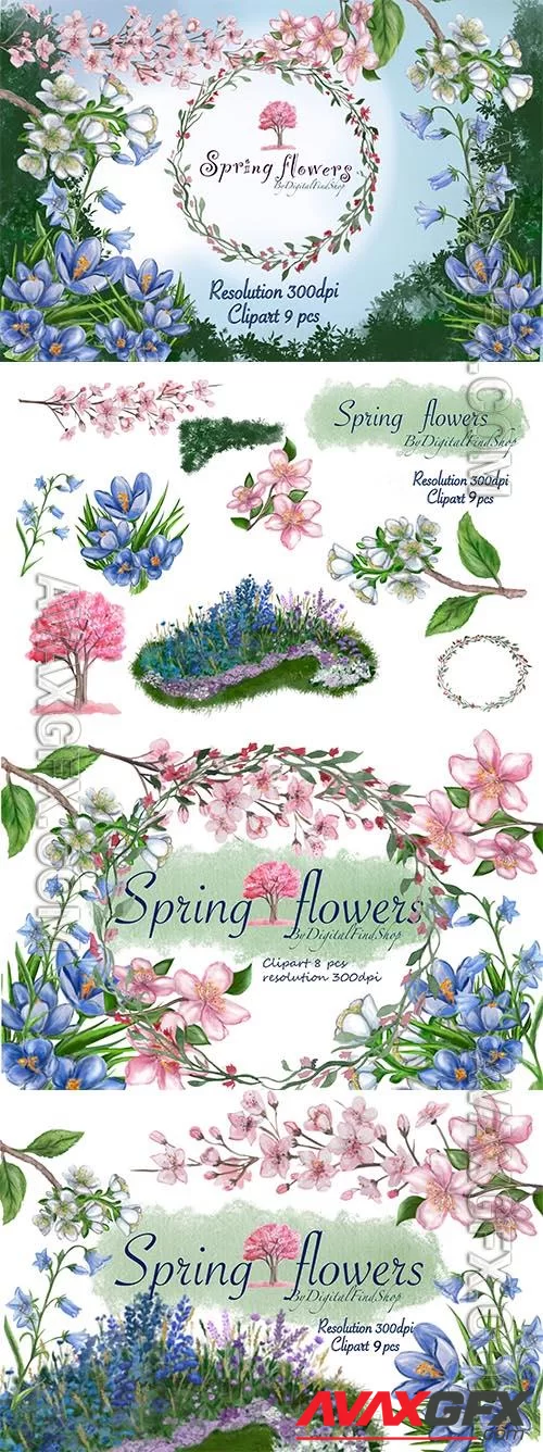 Watercolor flowers clipart set