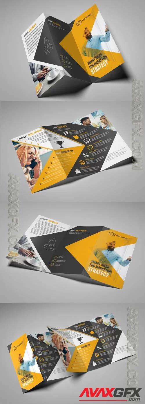 Dark Gray and Yellow Trifold Brochure Layout 208807785 [Adobestock]
