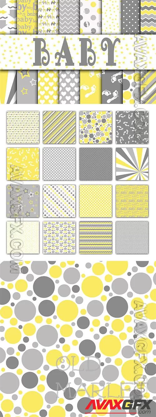 Baby Digital Paper in Grays and Yellow