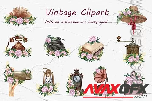 Floral Vintage Clipart [PNG]