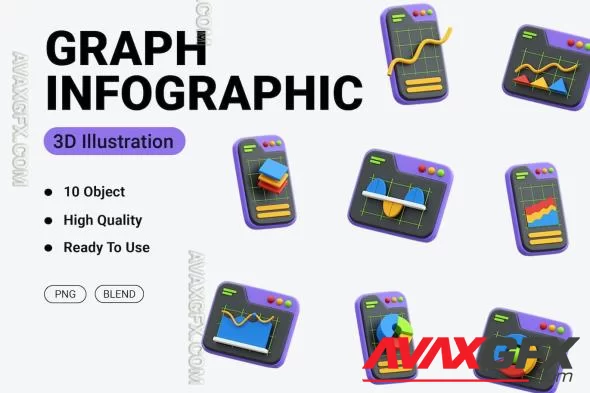 Graph Infographic 3D Icon DVT6HUC