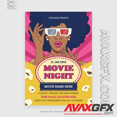 Vector cinema movie night flyer template