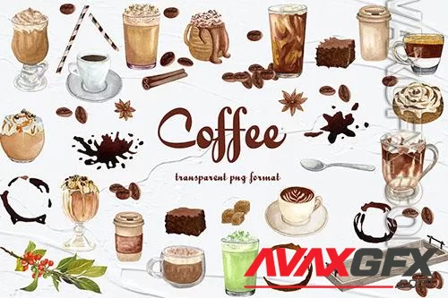 Coffee Watercolor Clipart [PNG]