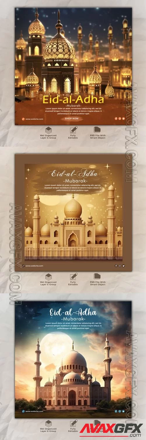 Psd eid al adha mubarak islamic social media banner template vol 13