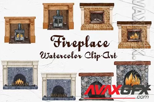 Fireplace Watercolor Clipart [PNG]