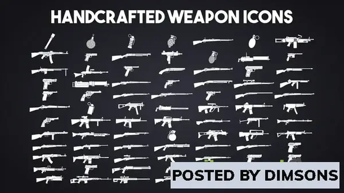 Unreal Engine 2D Assets Weapon Icons - (WW1, WW2, Modern) Handcrafted - 2K v4.26-4.27, 5.0-5.2